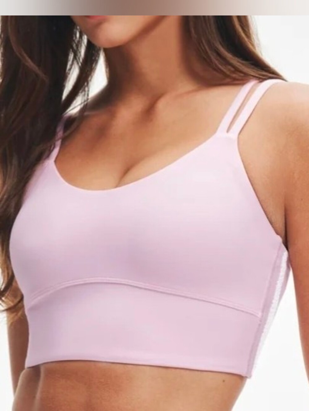 Athluna Light Pink Double-Strap Comfort Bralette W/ White Lace Side Trim Sz M